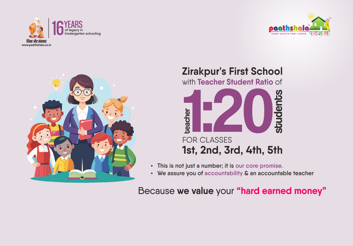 Paathshala CBSE pattern school campus in Zirakpur with happy students